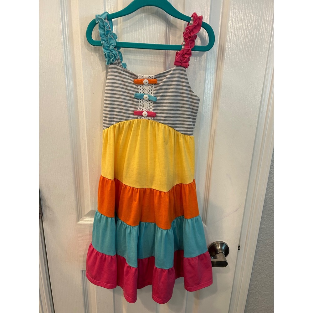 Jona Michelle Tiered Dress Multicolor Rainbow Striped Ruffle Strap Summer Kids 7
